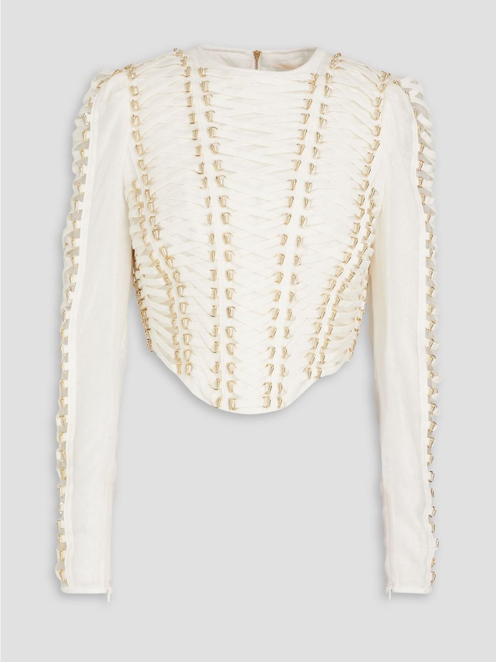 ZIMMERMANN Lace-up embellished linen and silk-blend top